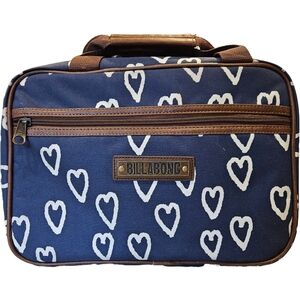 Billabong Cosmetics Travel Bag Navy w/ Heart design 3Removeable Compartments ECU
